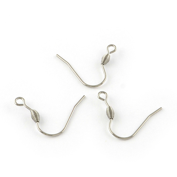 201 Stainless Steel Earring Hooks, with Horizontal Loop, 20x20x0.8mm, Hole: 2mm, 20 Gauge, Pin: 0.8mm