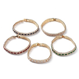 Brass Micro Pave Cubic Zirconia Chain Bracelets for Women, with Fold Over Clasps