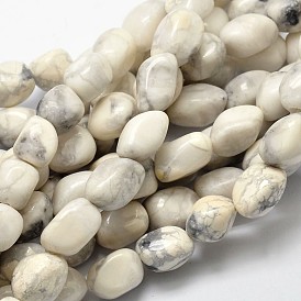 Pépites de howlite naturelles brins de perles, pierre tombée, 13~18x10~13mm, Trou: 1mm, Environ 21~26 pcs/chapelet, 15.74 pouce
