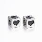 304 Stainless Steel European Beads, Large Hole Beads, Cube with Poker