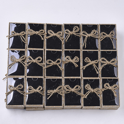 Cajas de joyas de cartón, Para el anillo, Collar, pendiente, con tapa transparente, cuerda de cáñamo bowknot y esponja negra dentro, Rectángulo
