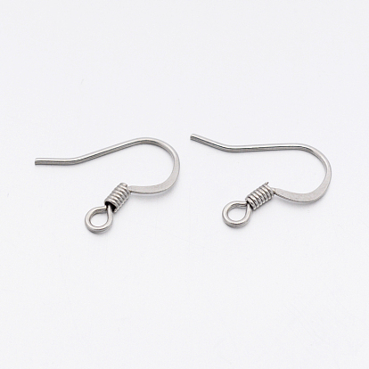 304 Stainless Steel French Earring Hooks, with Horizontal Loop, Flat Earring Hooks, 14x15x2mm, Hole: 2mm, 20 Gauge, Pin: 0.8mm