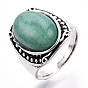 Natural & Synthetic Mixed Gemstone Oval Finger Rings, Antique Silver Plated Alloy Jewelry for Women