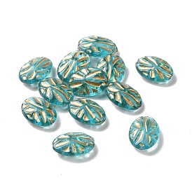 Transparent Acrylic Beads, Golden Metal Enlaced, Oval