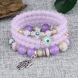 Stylish Multi-layered Cross Pendant Bracelet with Glass Beads for Women