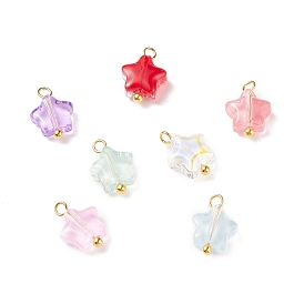 Glass Charms, with Golden Plated Brass Findings, Star