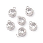 Rack Plating Brass Cubic Zirconia Charms, Cadmium Free & Nickel Free & Lead Free, Long-Lasting Plated, Flat Round