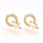 Brass Micro Pave Cubic Zirconia Stud Earring Findings, with Loop, Lead Free & Cadmium Free, Ring with Teardrop