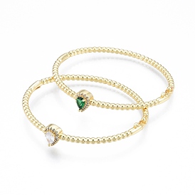 Bracelet jonc à charnière en forme de larme avec zircone cubique, bijoux en laiton plaqué or véritable 18k pour femmes