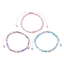 3 pcs 3 ensemble de bracelets de perles tressées en perles naturelles de couleur et graines de verre, bracelets réglables en nylon