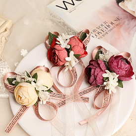 Corsage de poignet fleur de vie en tissu, fleur de main de ruban pour la mariée ou la demoiselle d'honneur, mariage, décorations de fête