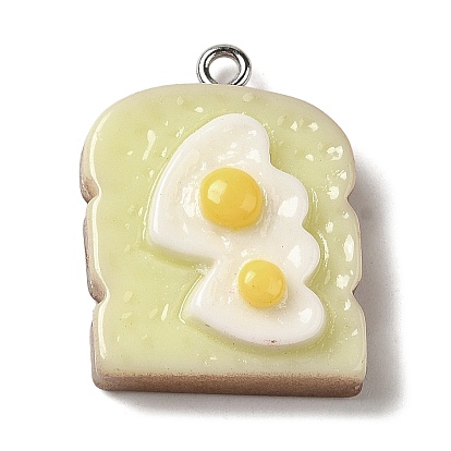 Opaque Resin Imitation Food Pendants, Egg Bread Charms with Platinum Tone Iron Loops