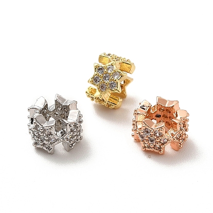 Rack Plating Brass Micro Pave Cubic Zirconia Beads, Long-Lasting Plated, Cadmium Free & Lead Free, Column with Snowflake