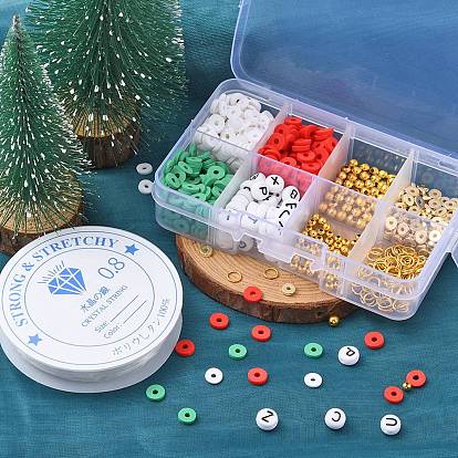 Kit de fabrication de bracelets bricolage sur le thème de noël, y compris un disque en argile polymère et une lettre en acrylique et des perles intercalaires en plastique, Anneaux de saut en fer et perles d'espacement