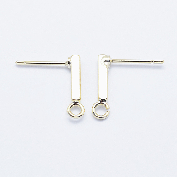 Long-Lasting Plated Brass Stud Earring Findings, with Loop, Nickel Free, Rectangle