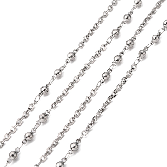 304 Stainless Steel Decorative Rolo Chains, Belcher Chain, Soldered, with Round Bead