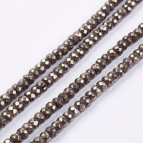 Natural Pyrite Bead Strands, Faceted, Rondelle