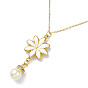 Enamel Flower with Plastic Pearl Pendant Necklace, Ion Plating(IP) 304 Stainless Steel Jewelry for Women