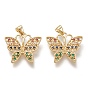 Brass Micro Pave Cubic Zirconia Pendants, Butterfly, Colorful, Real 18K Gold Plated, Clear