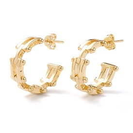 Semicircular Brass Half Hoop Earrings, Stud Earrings, with Ear Nuts, Long-Lasting Plated