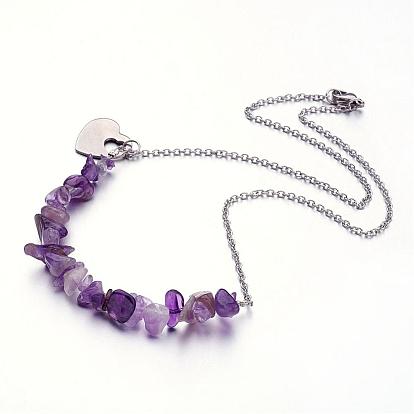 Gemstone Pendant Necklaces, with Stainless Steel Finding