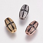 Brass Micro Pave Cubic Zirconia Beads, with Black Enamel, Oval