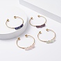 Bracelet de manchette enveloppé de perles de pierres naturelles mélangées, bracelet torque en laiton pour femme, or et de lumière