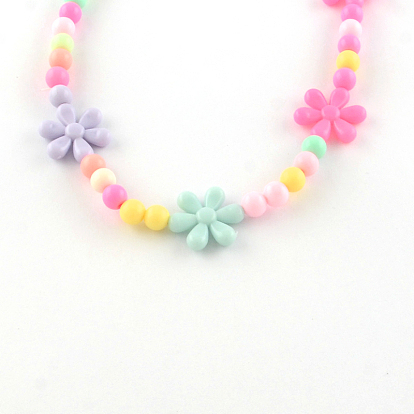 Flower Acrylic Pendant Necklaces and Stretch Bracelets Jewelry Sets, 15.7 inch, 40mm