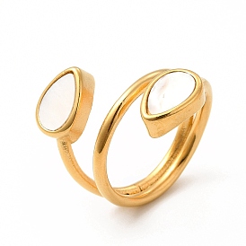 Revestimiento de iones (ip) 304 anillos de dedo envolventes de acero inoxidable, anillos de banda ancha de lágrima de concha blanca sintética para mujer