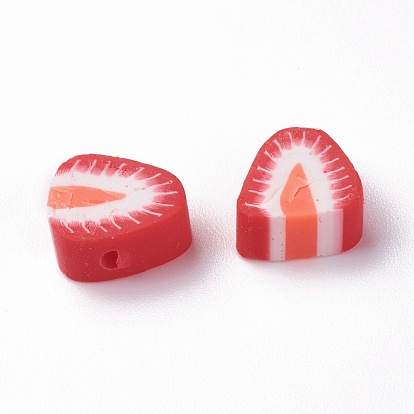 Handmade Polymer Clay Beads, Strawberry Slice