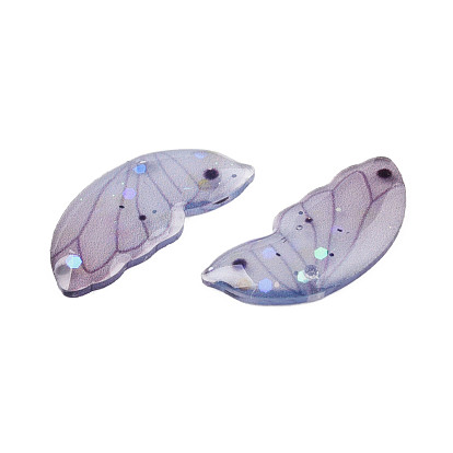 Transparent Epoxy Resin Cabochons, with Sequins, Wing