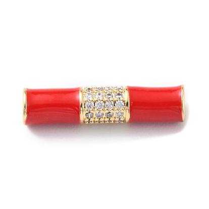Perlas de zirconia cúbica micro pavé transparente de latón chapado en rack, con esmalte, larga duración plateado, real 18 k chapado en oro, sin plomo y cadmio, tubo