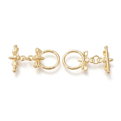 Brass Toggle Clasps, Long-Lasting Plated, Dragonfly