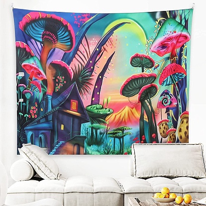 Mushroom Polyester Wall Tapestry, Rectangle Trippy Tapestry for Wall Bedroom Living Room