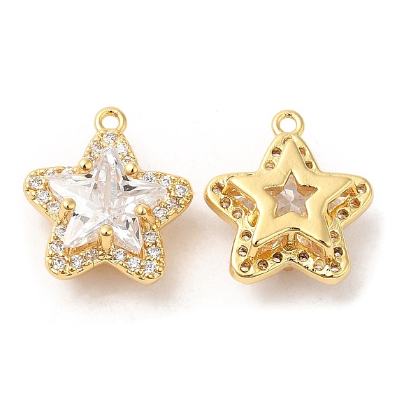 Brass and Clear Cubic Zirconia Pendants, Star