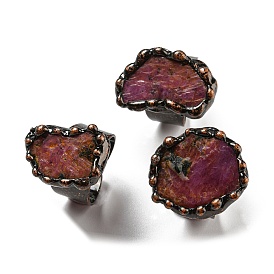 Anillos abiertos de rubí natural ovalados irregulares, anillo de dedo de estaño de cobre rojo, sin plomo y cadmio