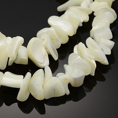 Natural Shell Beads Strands, Pearlized, Chips, White, 8~14mm, Hole: 0.5~0.6mm, about 244pcs/strand, 35 inch