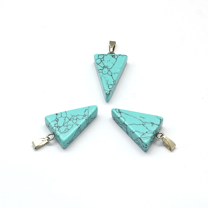 Triangle Gemstone Pendants, with Platinum Tone Brass Findings, 22~25x14~15x5~7mm, Hole: 2x7mm