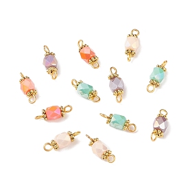 Column Glass Golden Tone Iron Connector Charms, Faceted