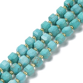 Natural Howlite Beads Strands, Dyed, Faceted, Cube, with Seed Beads