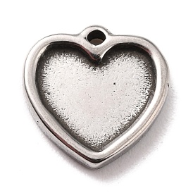 304 Stainless Steel Charms Cabochons Settings, Heart