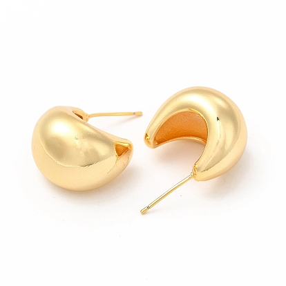 Rack Plating Brass Curved Dome Stud Earrings for Women, Cadmium Free & Lead Free