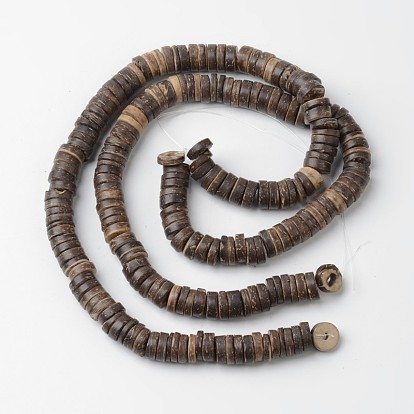 Natural Coconut Flat Round Bead Strands, 12x2~5mm, Hole: 3mm, about 104pcs/strand, 15.4 inch