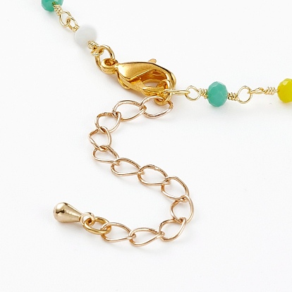 Bracelets de cheville en perles de verre à facettes, avec des perles en laiton et des fermoirs à pince de homard, ronde, réel 18 k plaqué or