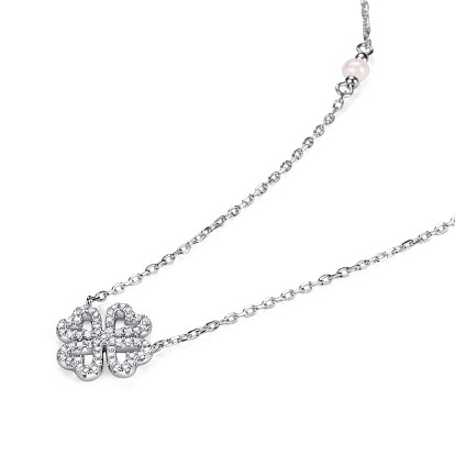 Тинисанд клевер 925 ожерелья с подвесками из стерлингового серебра с фианитом, 16.27 дюйм