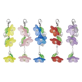 Transparent Acrylic Flower Pendant Decorations, with Glass Peark Beads and 304 Stainless Steel Lobster Claw Clasps
