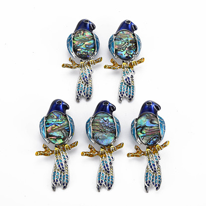 Broche de águila de concha natural con esmalte, pin de solapa de aleación con lazo para mochila ropa colgante joyería, sin plomo y cadmio, azul