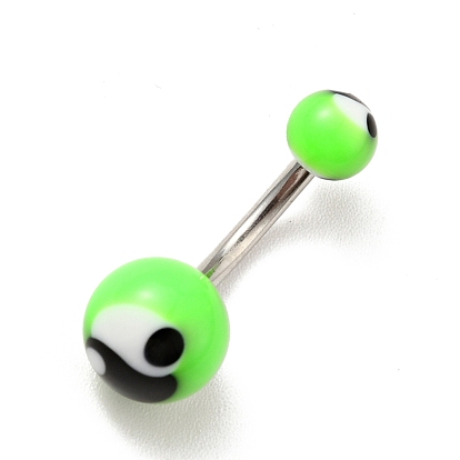 10 pcs haltère incurvé perlé rond en acrylique, 304 anneau de nombril piercing en acier inoxydable pour femme