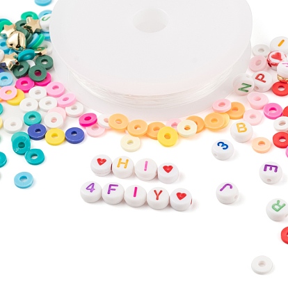 Diy jewelry making kits, Incluyendo cuentas de arcilla polimérica hechas a mano, acrílicas y de plástico ccb, Hilo de cristal elástico