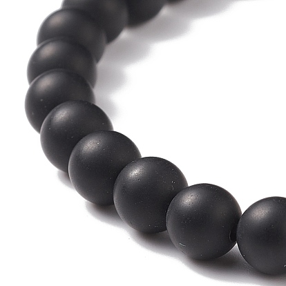 Natural Gemstone & Black Agate(Dyed) & Synthetic Hematite Round Beaded Stretch Bracelet, Gemstone Jewelry for Women